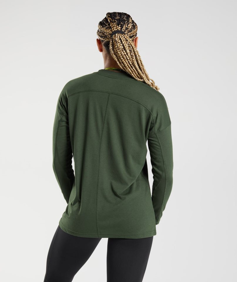 Women's Gymshark GS Power Long Sleeve T-Shirts Olive | CA 7386A1